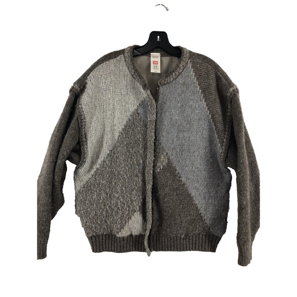 St Michael Jackets & Blazers - St Michael Vintage Women Cardigan Sweater 16 Gray Brown Wool Full Zip Knit Lined